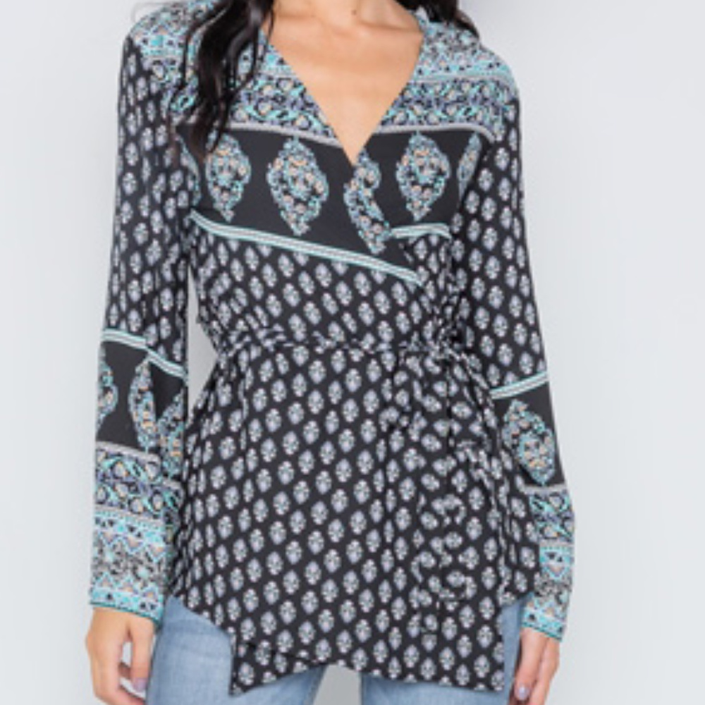 Long Kimono Sleeves Boho Wrap Top - Picture 5 of 7
